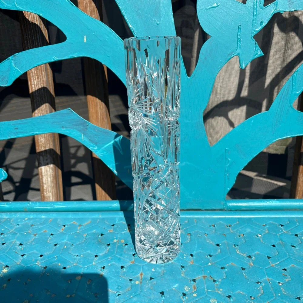 Vtg Sklarny Bohemia Cut Crystal Bud Vase 10